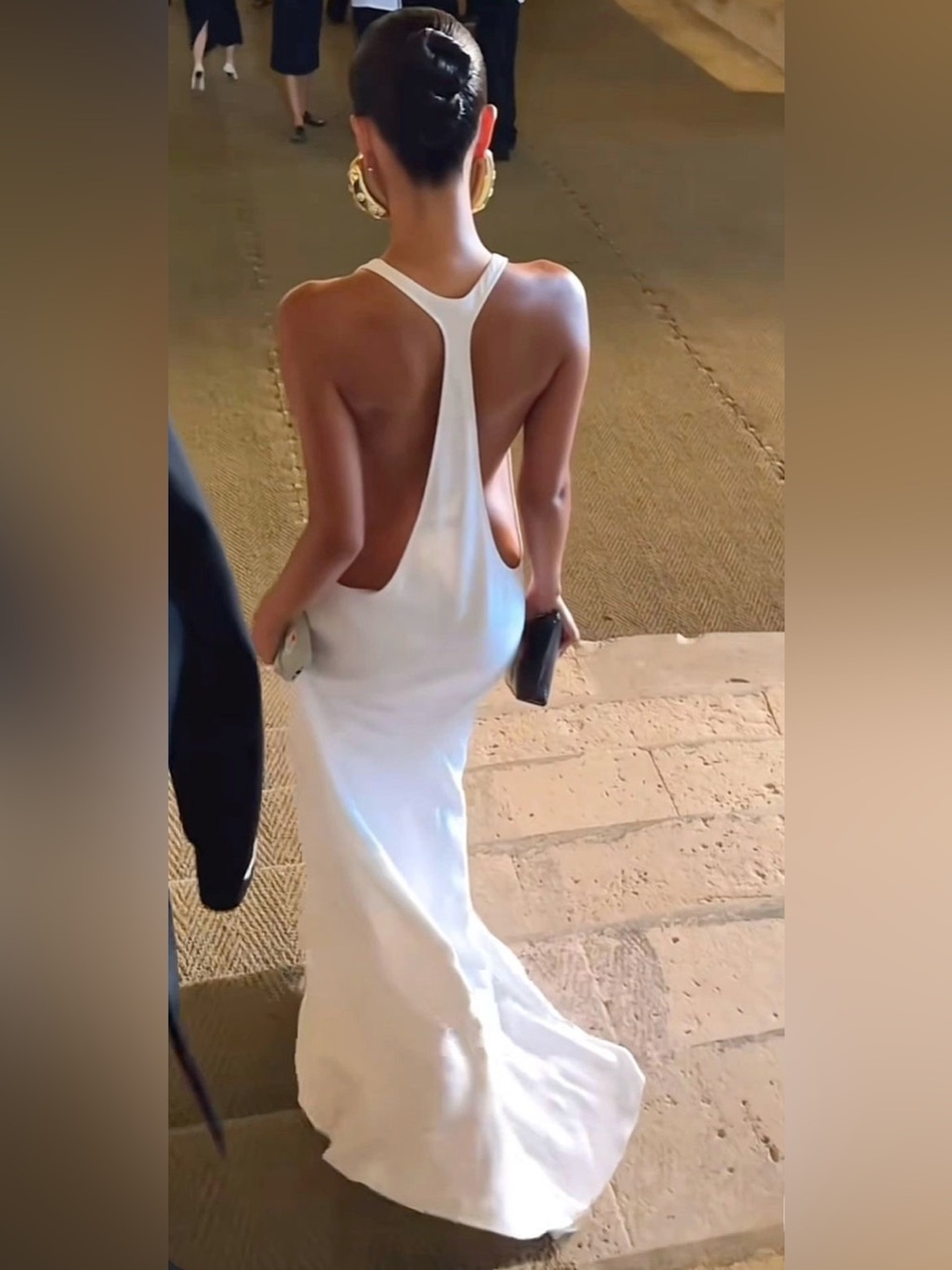 Heiress Beverly Hills White Deep Plunge Open Side Racer Back Gown